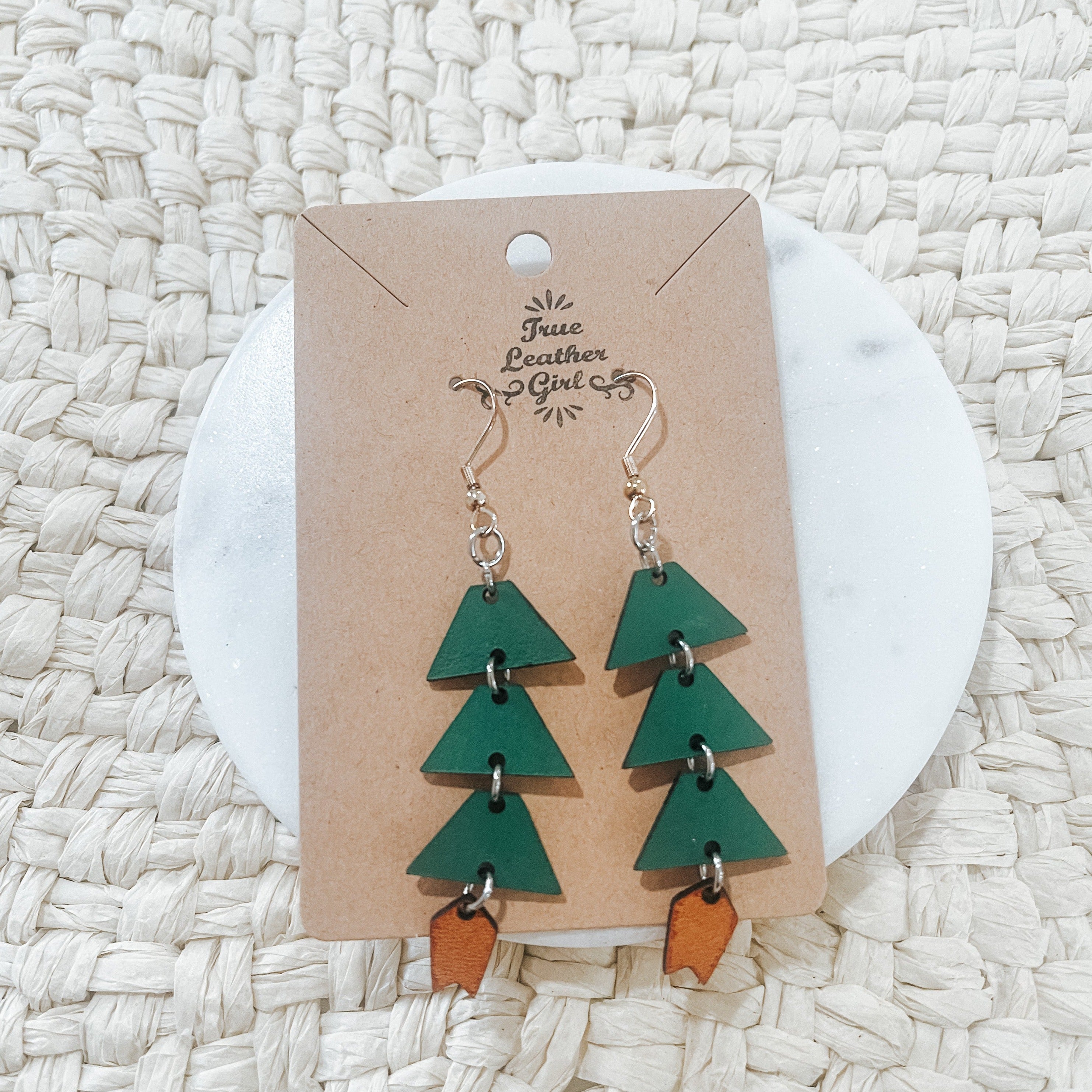 Handmade Leather Christmas Tree Earrings – The Catholic All Year Marketplace